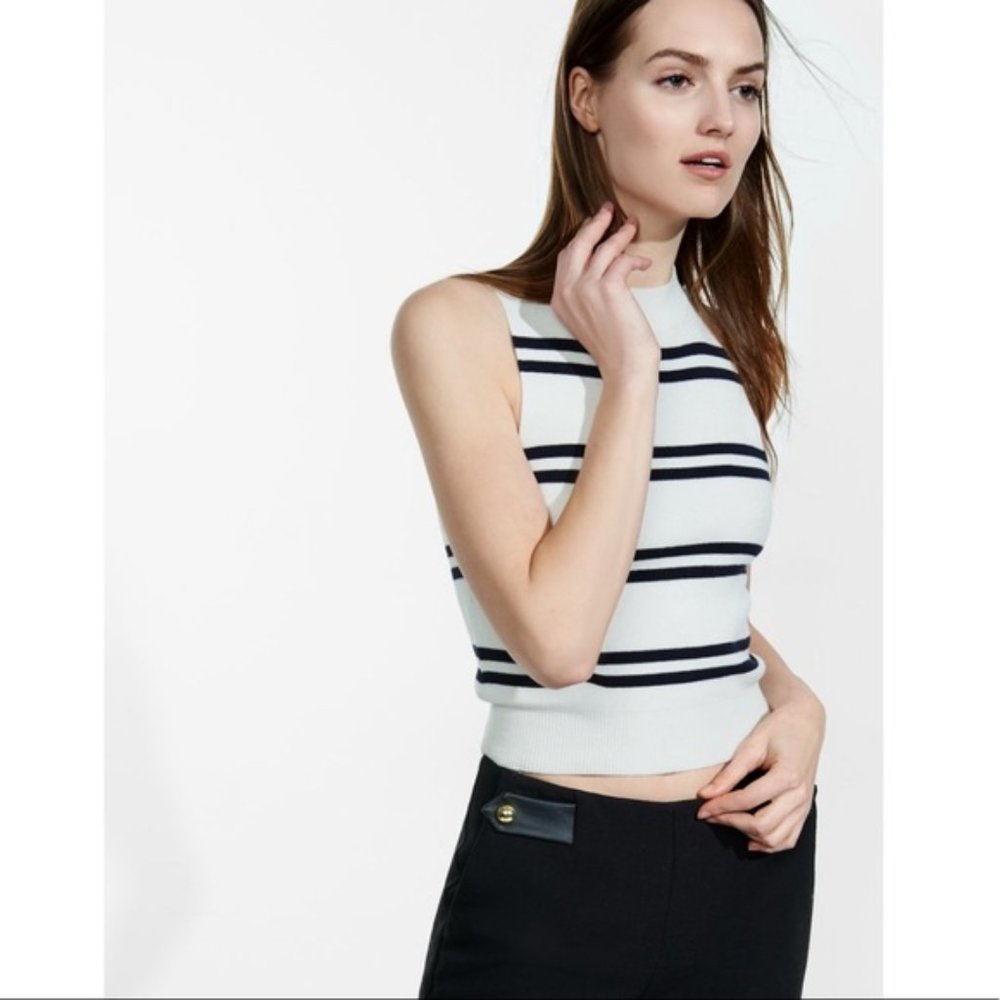 Striped Mock Neck Sleeveless Sweater